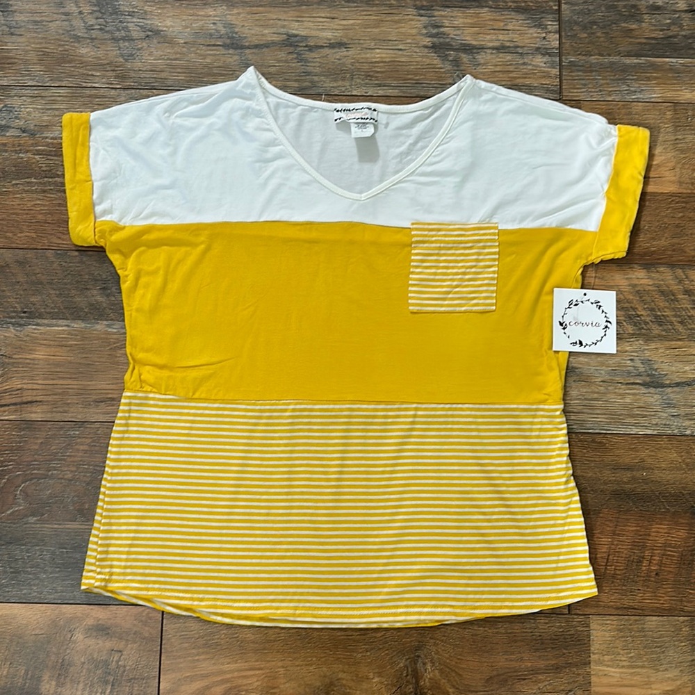 Corvia yellow and white summer top Sz Large